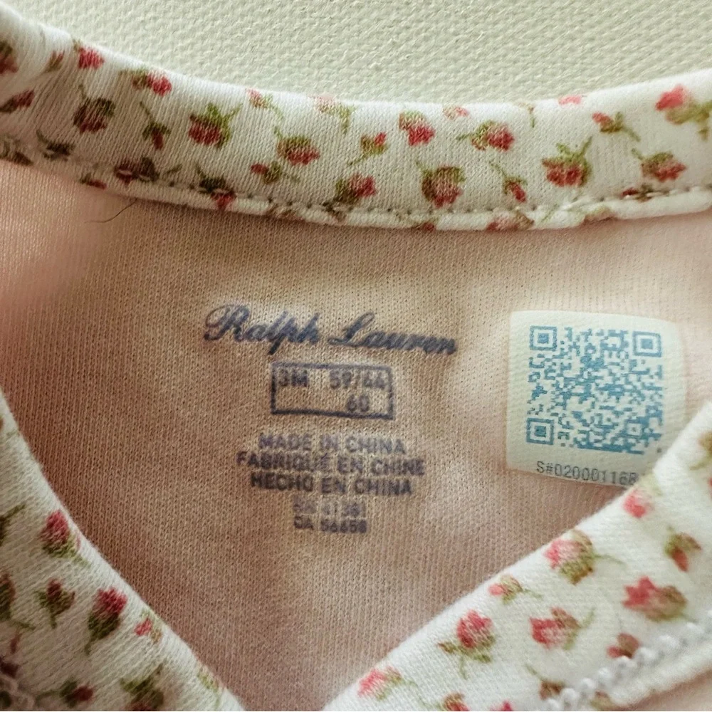 Ralph Lauren 3 Months Baby Girl Pink Footie Floral Trim One Piece
